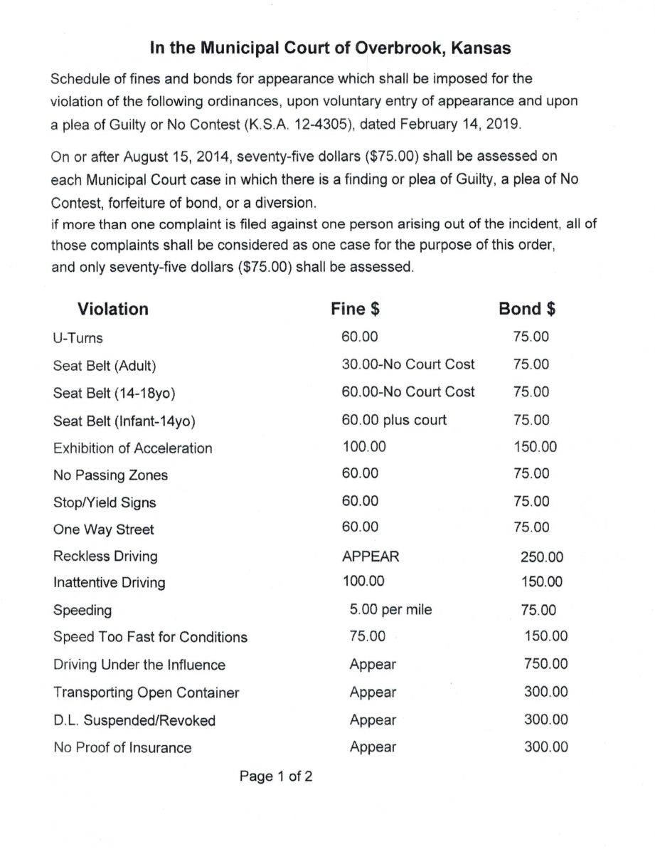 Court Fine Schedule Page 1