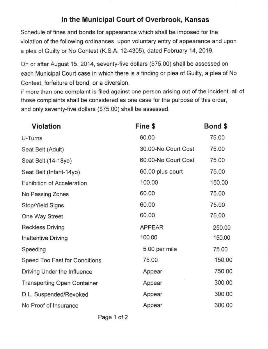 Court Fine Schedule Page 1