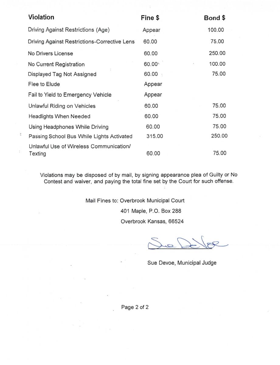 Court Fine Schedule Page 2