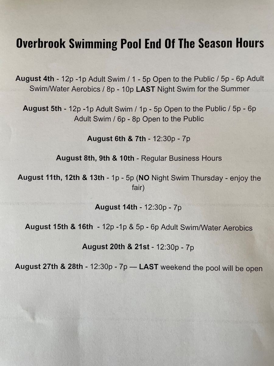 Pool End of Season Hours